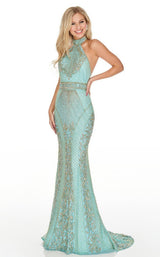 1 of 12 Rachel Allan 7077 Dress Aqua-Gold