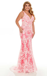 1 of 12 Rachel Allan Curves 7105W Dress Neon-Pink-White