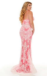 4 of 12 Rachel Allan Curves 7105W Dress Neon-Pink-White