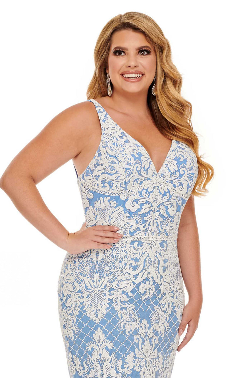 Rachel Allan Curves 7105W Dress Periwinkle-White