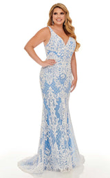 2 of 12 Rachel Allan Curves 7105W Dress Periwinkle-White