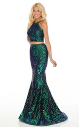 3 of 12 Rachel Allan 7110 Dress Teal-Iridescent