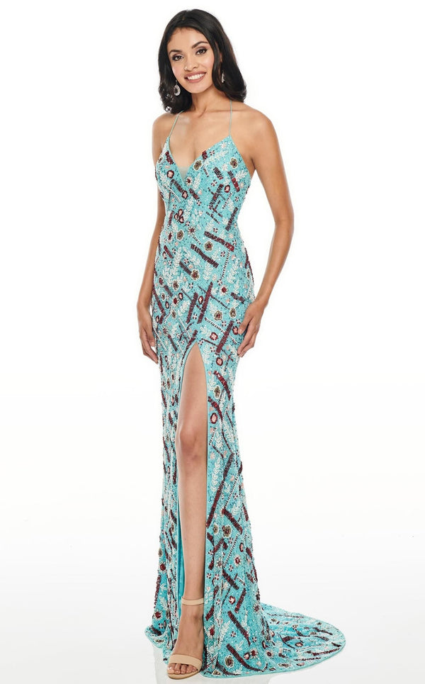 Rachel Allan 7117 Dress Aqua-Multi