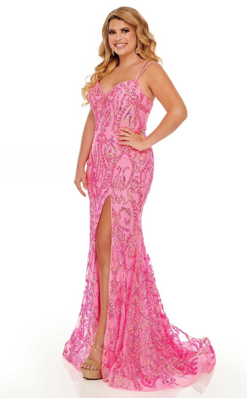 Rachel Allan Curves 7147W Dress Neon-Pink