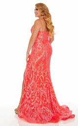 4 of 12 Rachel Allan Curves 7147W Dress Neon-Coral