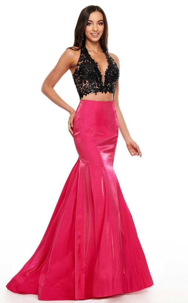 Rachel Allan 7151 Dress Black-Fuchsia