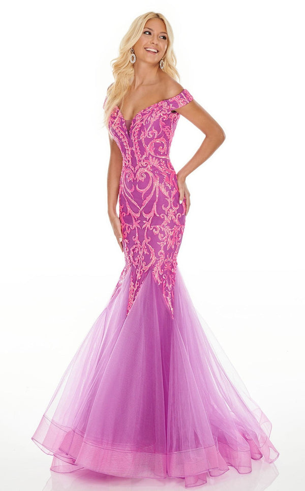 Rachel Allan 7199 Dress Neon-Magenta