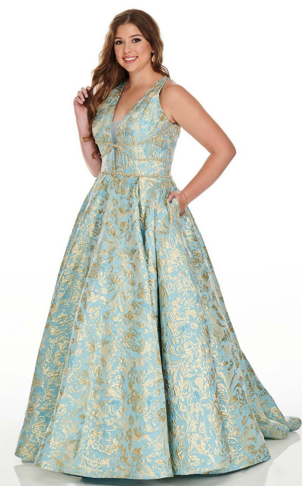 Rachel Allan 7226 Dress Aqua-Gold