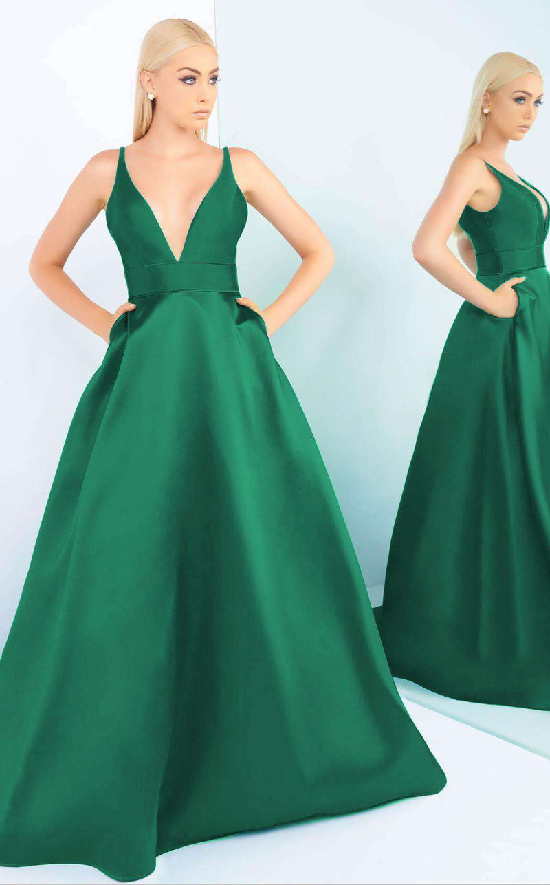 slim fit dress slacks Mac Duggal - Green Off The Shoulder Tea Length Dress main image 1