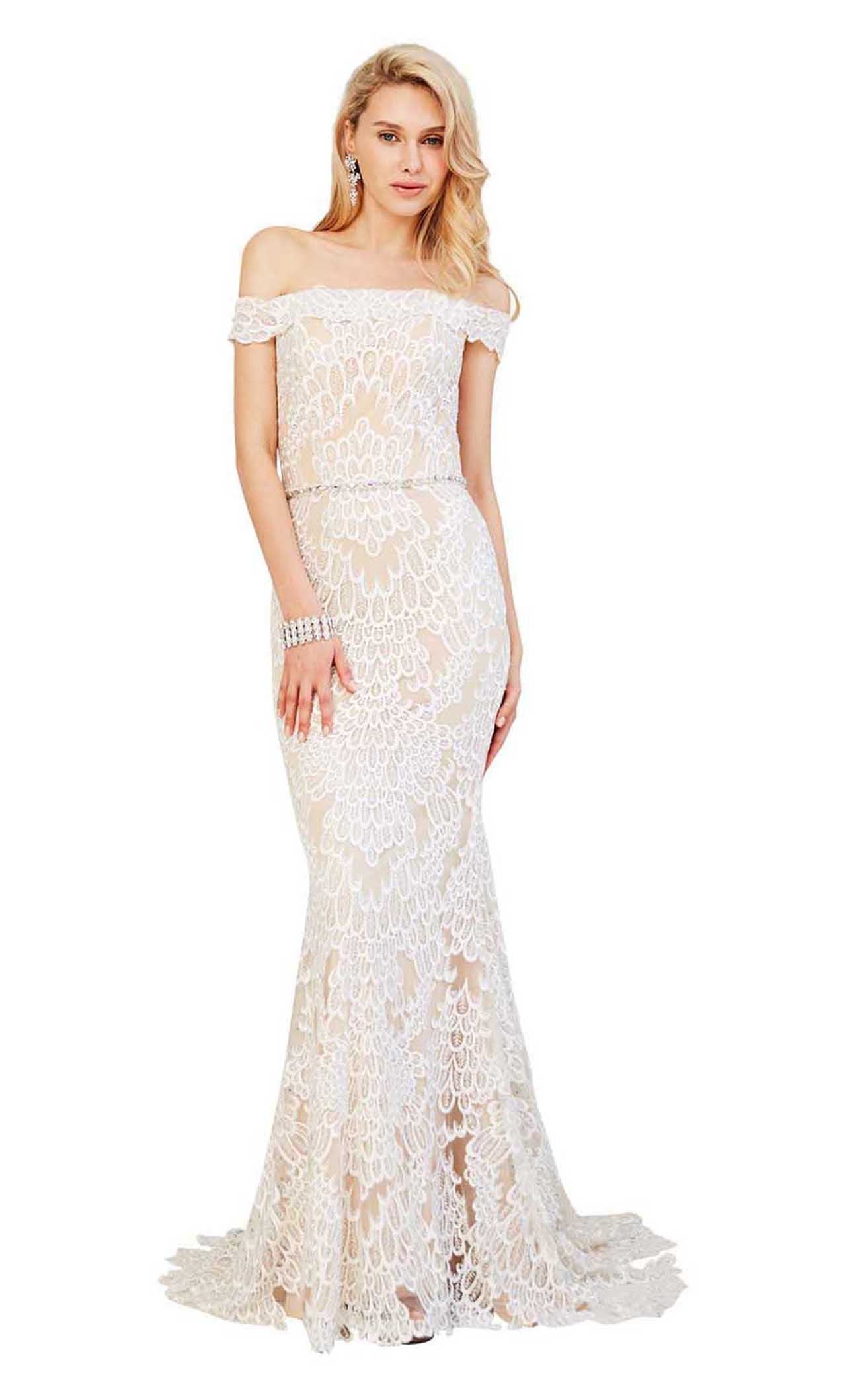 Angela & Alison - 71016 Lace Deep V-neck Sheath Dress main image 1