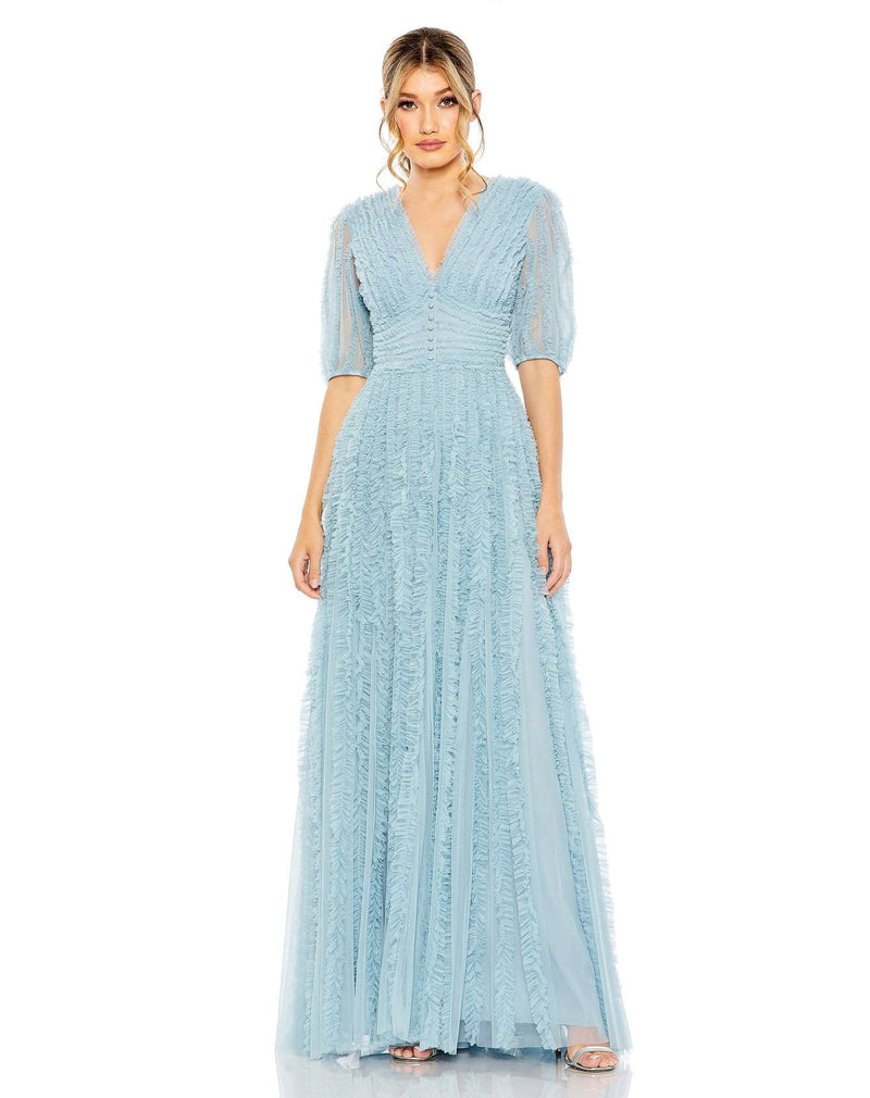 slim fit dress slacks Off Shoulder Floral Beaded Godet Gown In French Blue main image 0