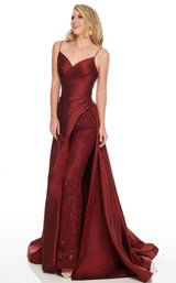 1 of 10 Rachel Allan 8428 Jumpsuit Burgundy