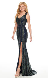 2 of 7 Rachel Allan 8432 Dress Navy-Iridescent