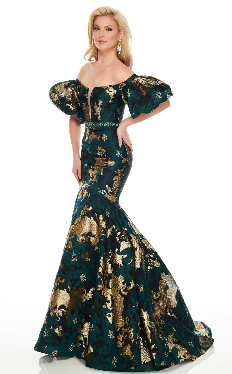 Rachel Allan 8436 Dress Emerald-Gold