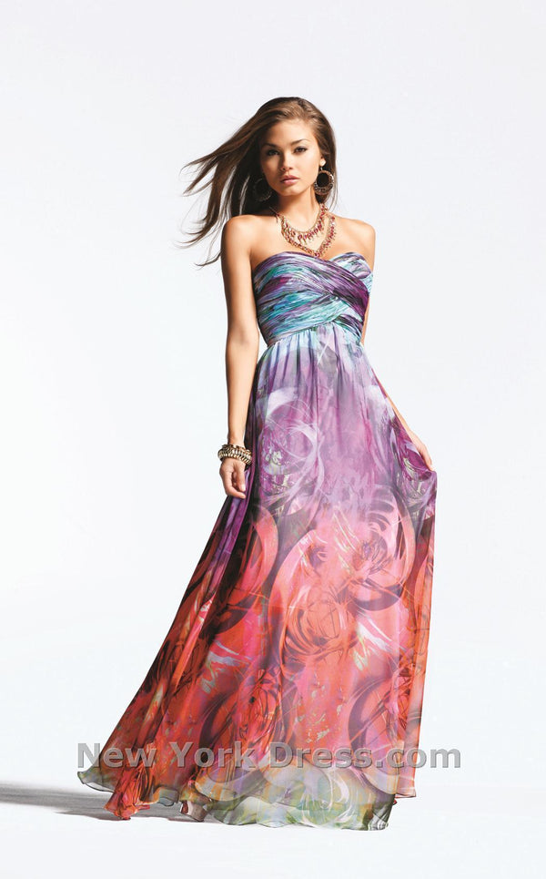 Faviana 6660 Purple/Coral Print