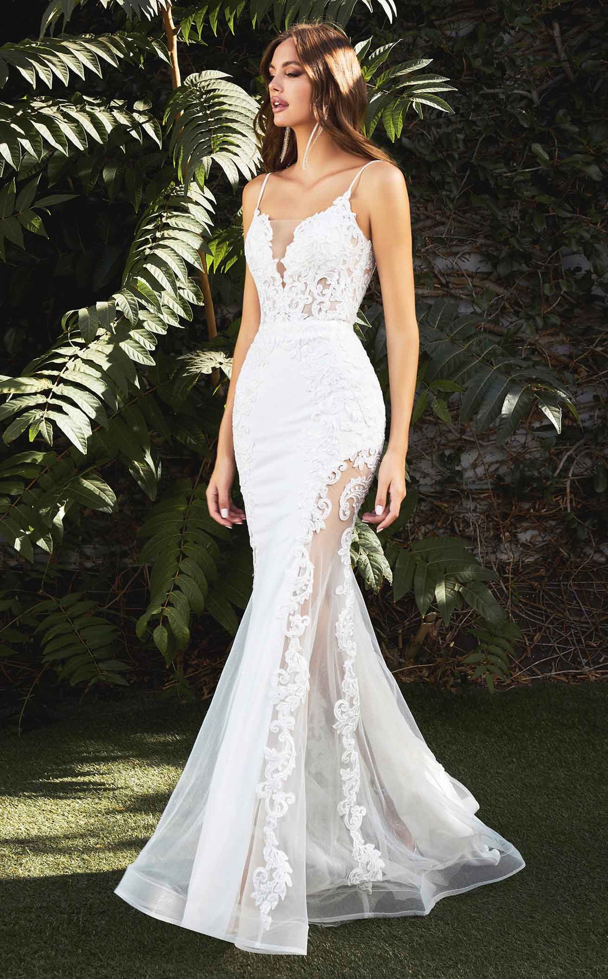 white christmas dresses Designer Long Mermaid V-Neck Sleeveless Wedding Dresses with Lace