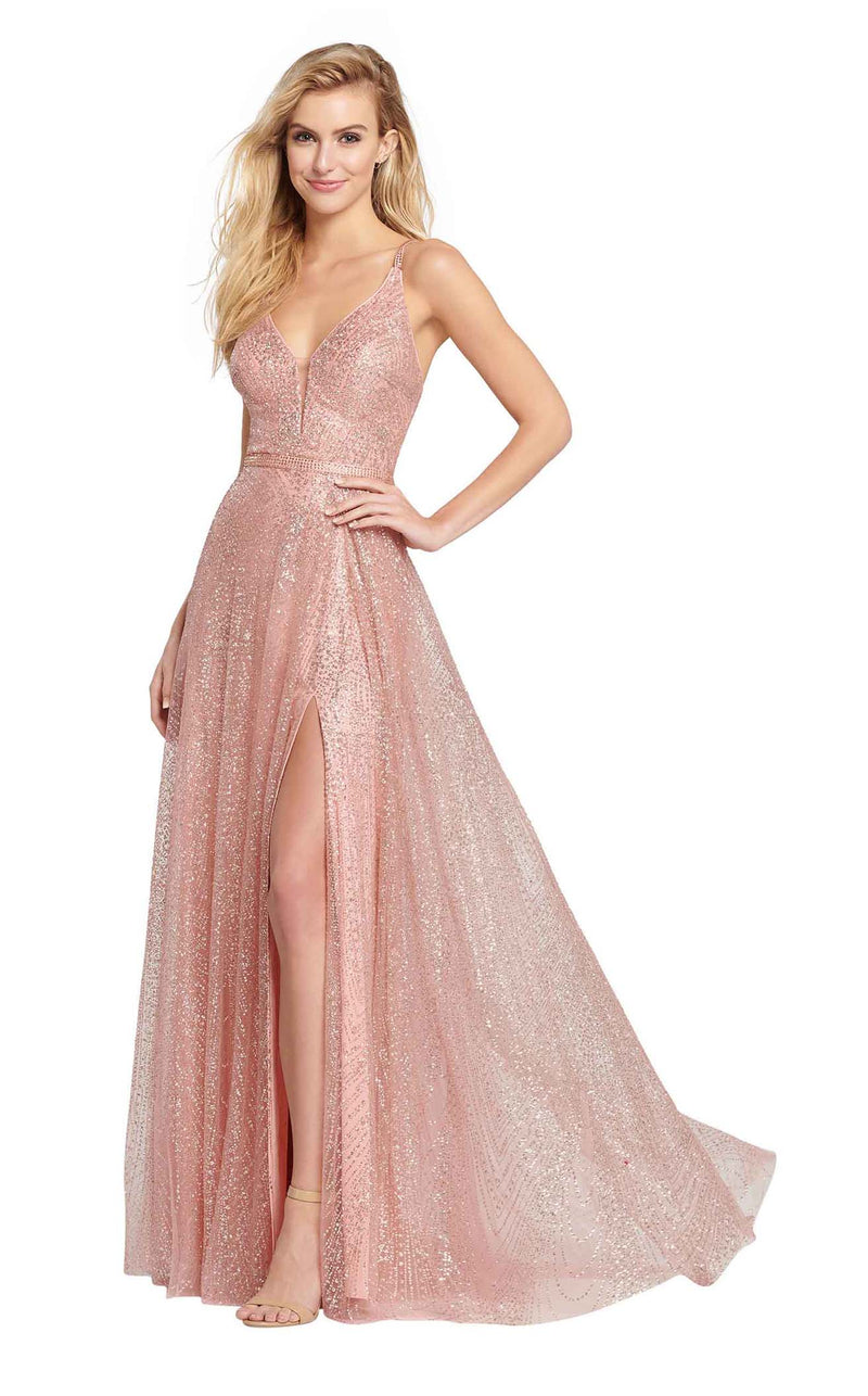 ellie wilde rose gold dress Cracked Ice Glitter Tulle Prom Dress w/ Allover Floral Detail