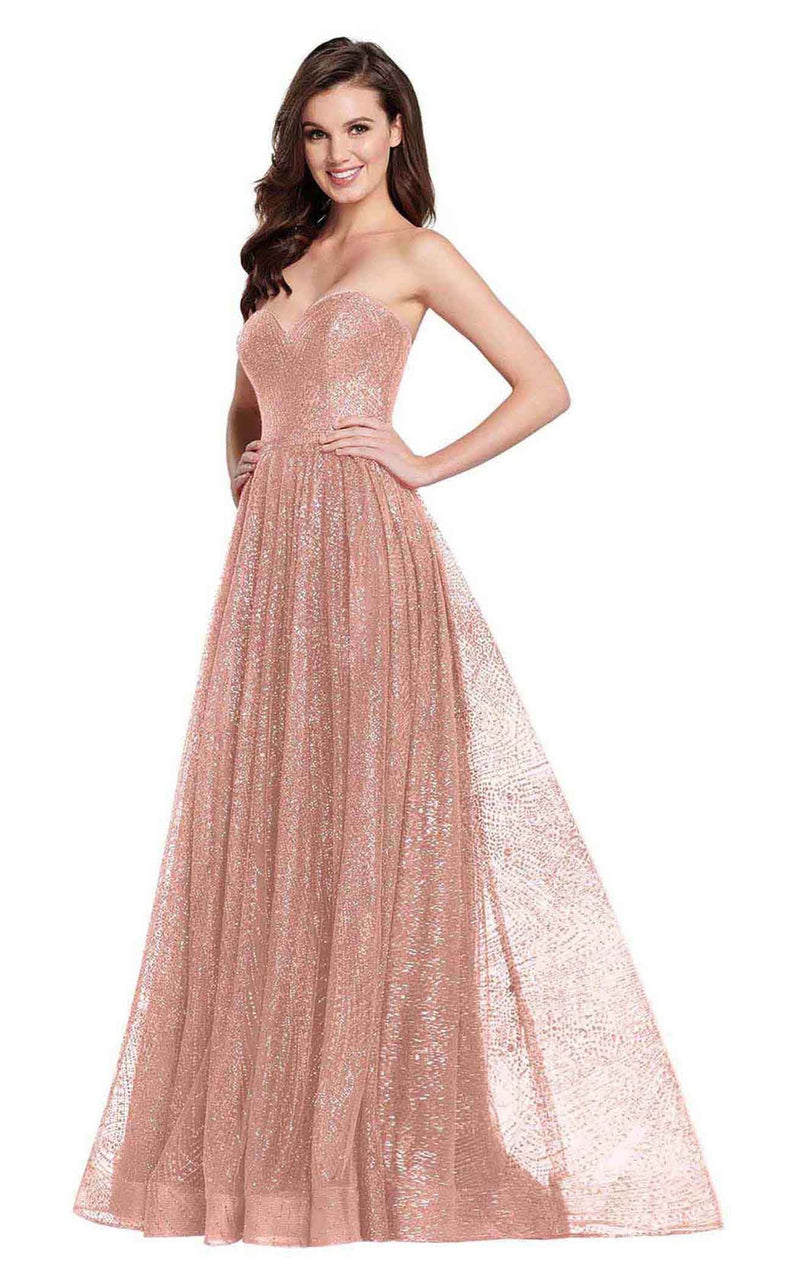 ellie wilde rose gold dress Ellie Wilde 37051 Sequin Long Formal Mermaid Corset Prom Dress main image 1