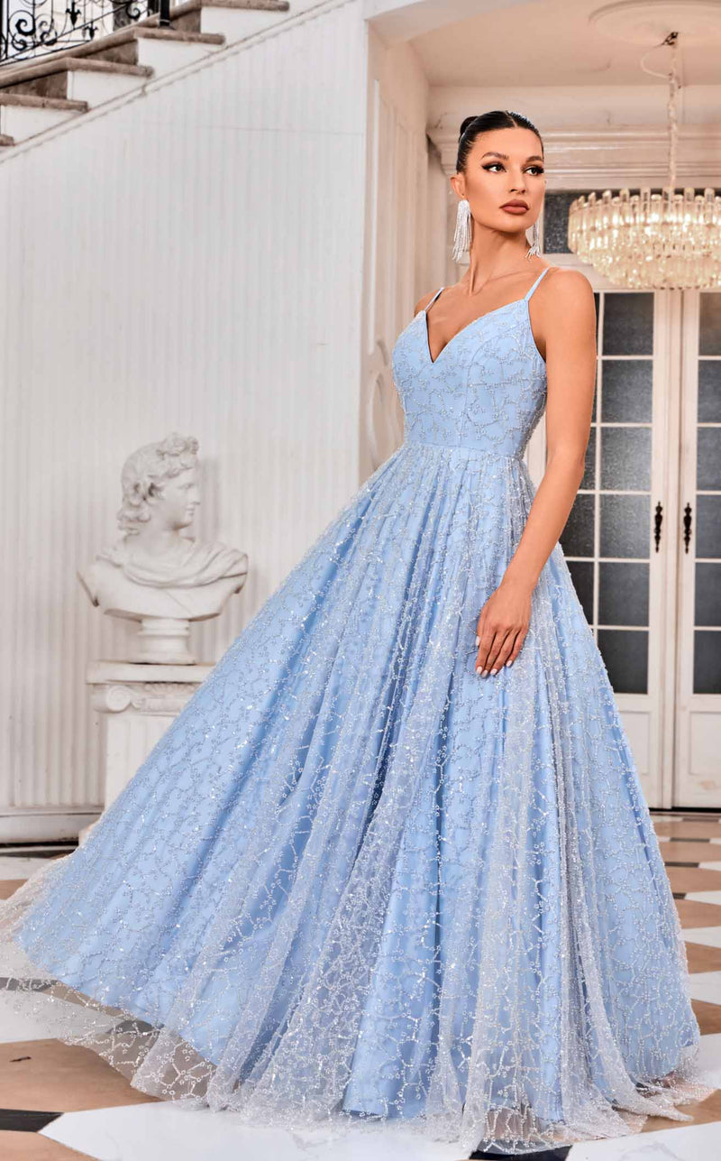jadore blue dress J'Adore Dresses J24049 - Long 3D Floral A-Line Dress