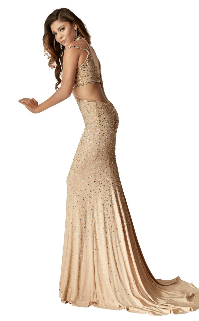 jasz couture stunning sparkle cutout dress black gold Jasz Couture 7915