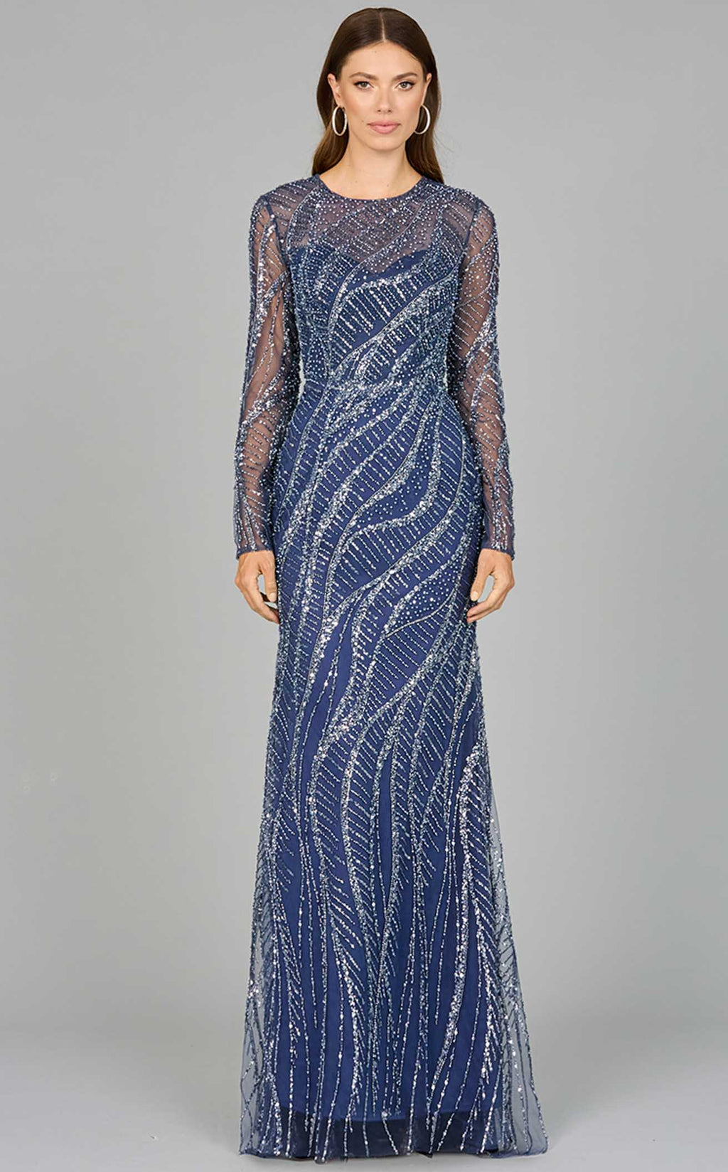 green emerald velvet dress Lara 29347- Flowing Sequin Midi Dress Teal / 2