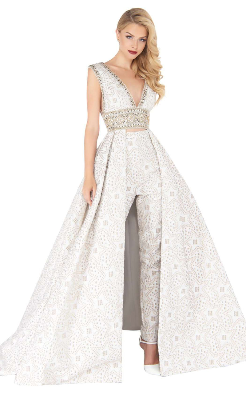 Mac duggal hot sale jumpsuit with overskirt