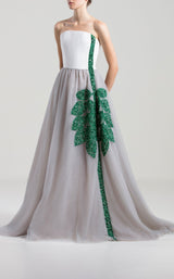 1 of 3 Saiid Kobeisy RTWSS2031 Dress White-Mink-Emerald