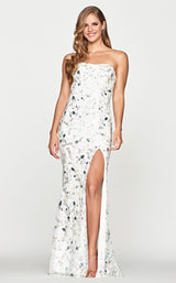 1 of 4 Faviana S10650 Dress Ivory-Silver-Blue