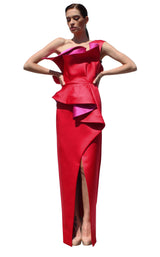 1 of 2 Edward Arsouni Couture SS587 Dress Red-Fuchsia