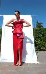 2 of 2 Edward Arsouni Couture SS587 Dress Red-Fuchsia