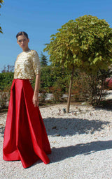 2 of 2 Edward Arsouni Couture SS597 Dress Red-Ecru