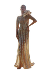 1 of 2 Edward Arsouni Couture SS612 Dress Nude-Gold