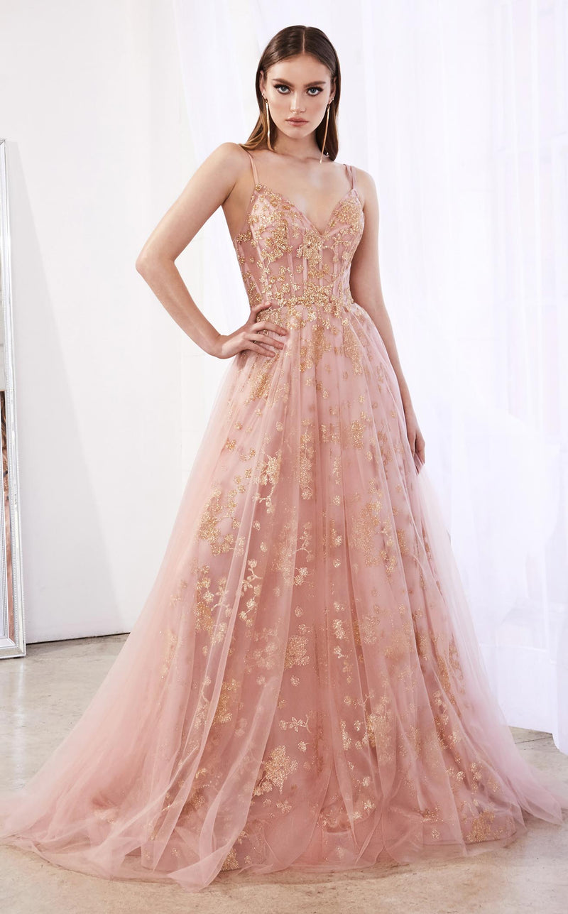 rose gold cinderella dress Fitted Sequin V-Neck Gown by Cinderella Divine CH235