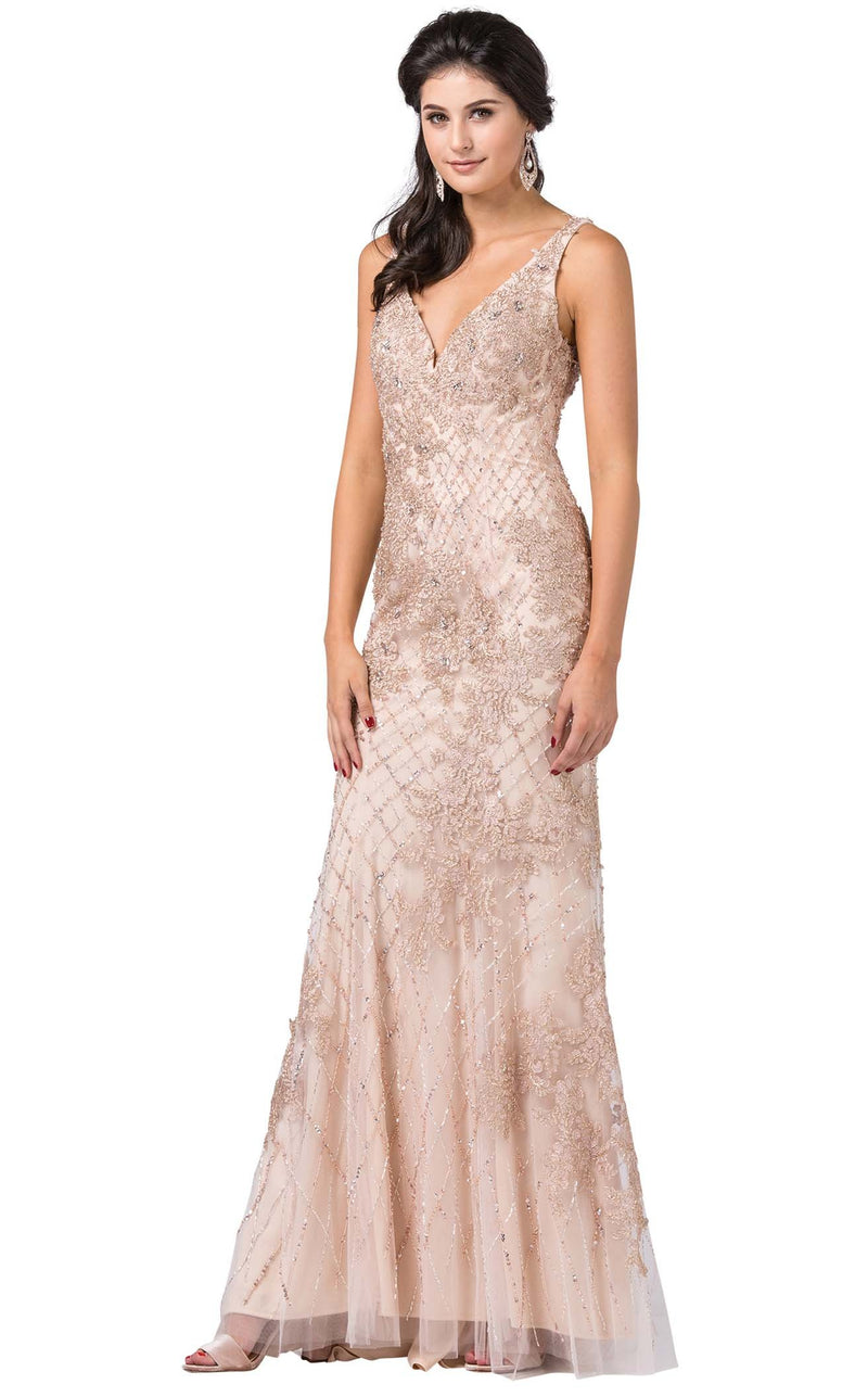 queen of champagne dress Lace-Up Long Champagne Prom Dress with Sequin Bodice Champagne / XLarge
