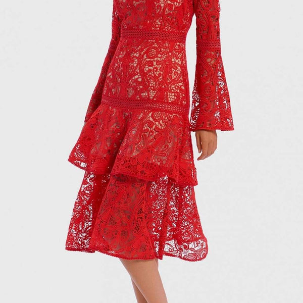 chinese dress ladies Francesca red lace maxi dress – Glamify Famous For Loungewear main image 0