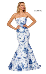 1 of 4 Sherri Hill 52618 Ivory-Blue-Print