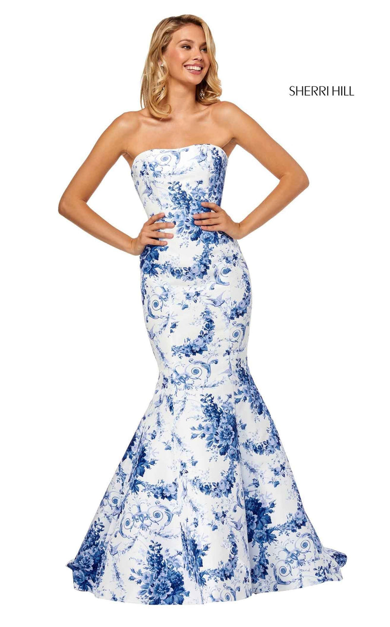 Sherri Hill 52618 Ivory-Blue-Print