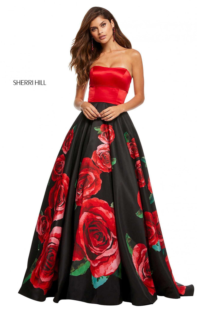 Sherri Hill 52722 Black-Red-Print