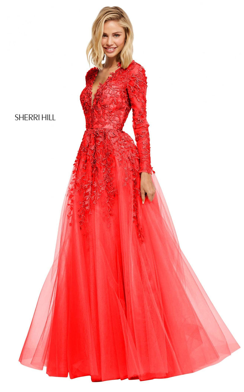sherri hill long sleeve red dress Sherri Hill 52746 Dress