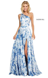 1 of 4 Sherri Hill 52900 Blue-Ivory-Print